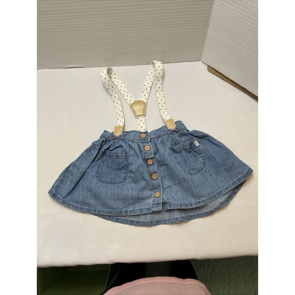 Oshkosh B'gosh Girl Denim‎ Skirt W/ Rose Gold Accented Polka Dot Suspenders 12M